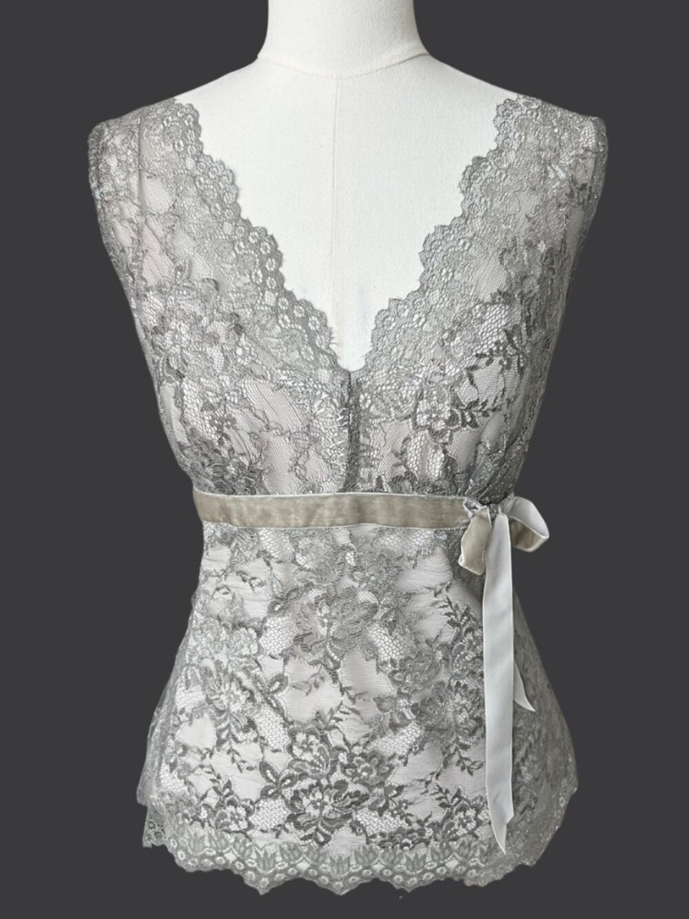 Y2K Grey Lace Trim Sheer Tank Top